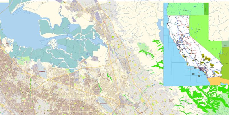 San Jose California US Map Vector Exact City Plan extra detailed Street Map editable Adobe Illustrator in layers