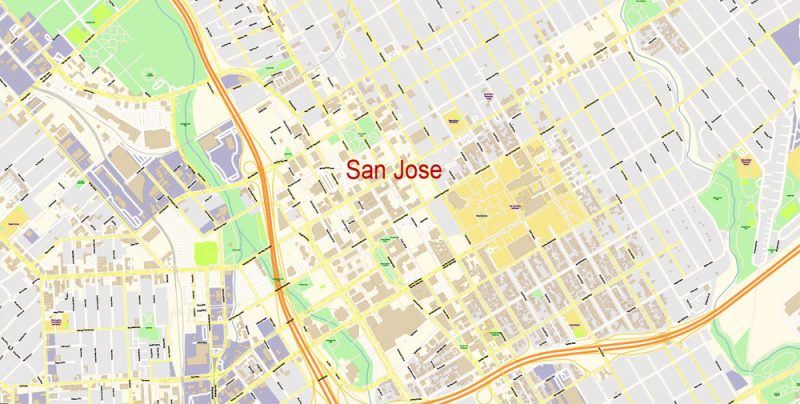 San Jose California Map Vector Exact City Plan extra detailed Street Map editable Adobe Illustrator in layers