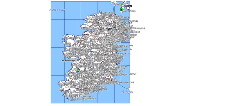 Ireland Island Vector Map in MIF / MID format simple and full all streets