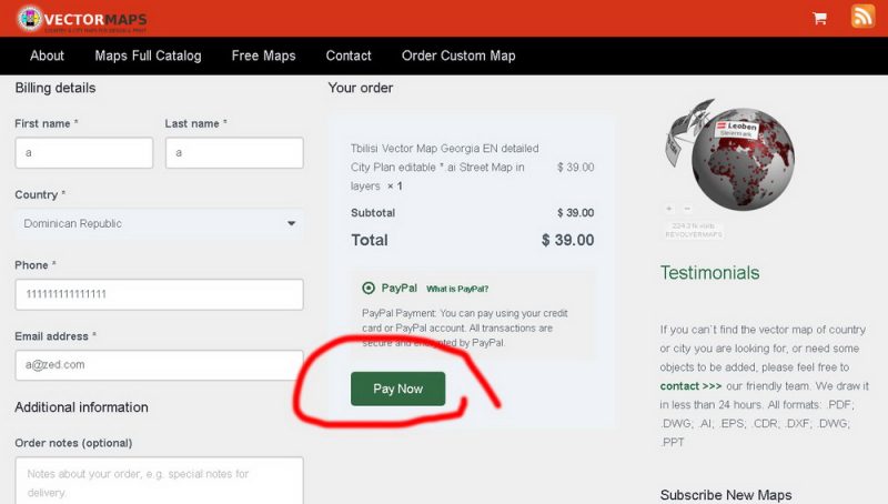 Step 2. On the Checkout window:  Just fill the form (email and other fields) and click the button "Pay Now".