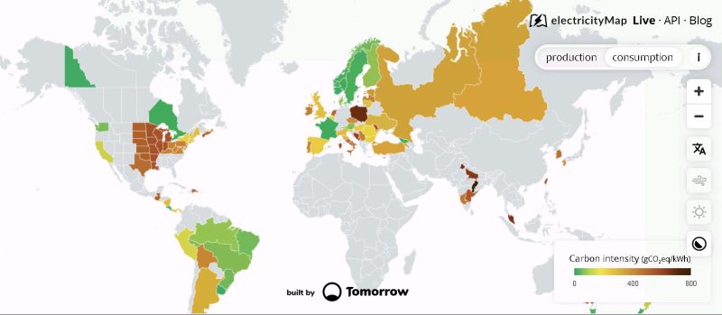 Calculate the origin of electricity and associated carbon emissions