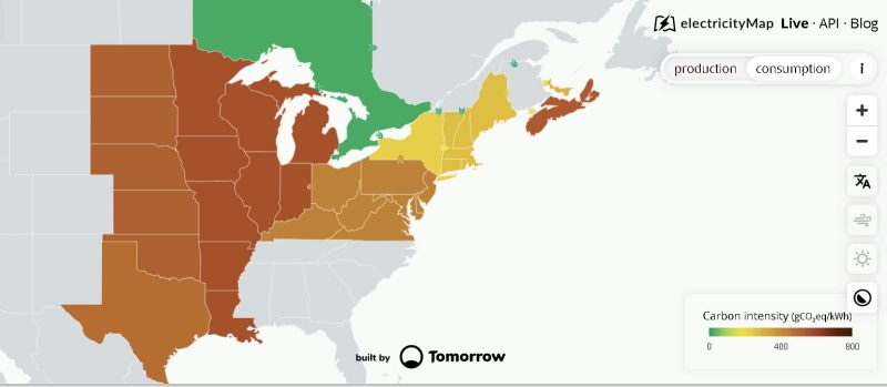 Calculate the origin of electricity and associated carbon emissions
