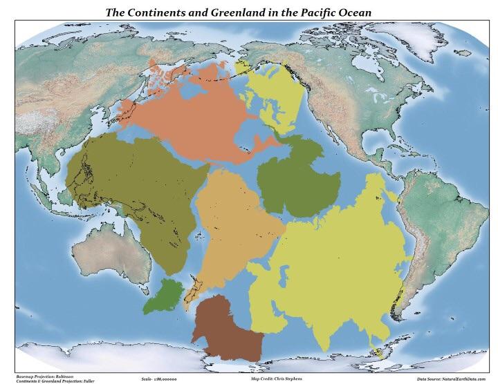 Map: Pacific Ocean All continents + Greenland