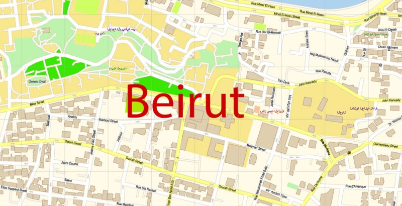 Beirut Lebanon Map Vector Exact City Plan detailed Street Map editable Adobe Illustrator in layers