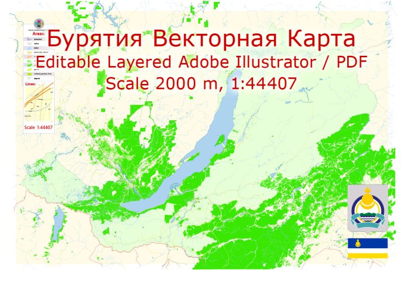 Бурятия Россия Карта Векторная подробная редактируемая, Adobe Illustrator