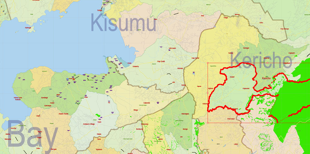 Kenya Western Part Map Vector Exact Country Plan detailed Road Admin Map editable Adobe Illustrator in layers