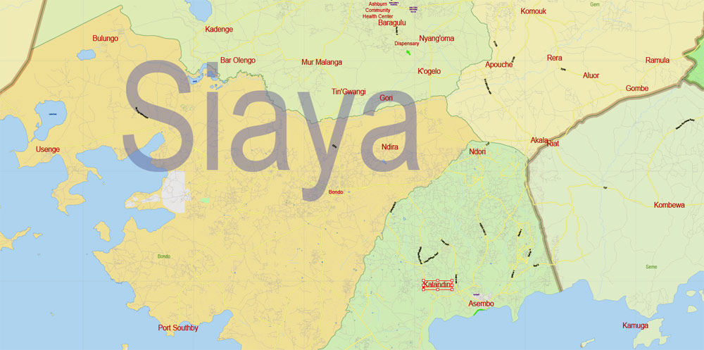 Kenya Western Part Map Vector Exact Country Plan detailed Road Admin Map editable Adobe Illustrator in layers