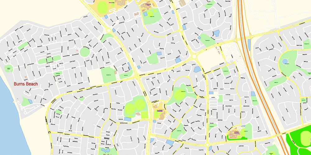 Printable Vector Map of Perth Grande Australia detailed City Plan scale 100 m 1:3976 full editable Adobe Illustrator Street Map in layers