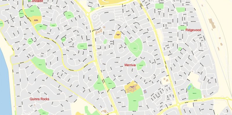 Printable Vector Map of Perth Grande Australia detailed City Plan scale 100 m 1:3976 full editable Adobe Illustrator Street Map in layers