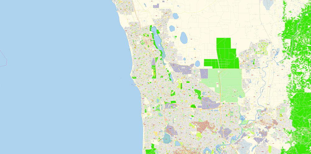 Printable Vector Map of Perth Grande Australia detailed City Plan scale 100 m 1:3976 full editable Adobe Illustrator Street Map in layers