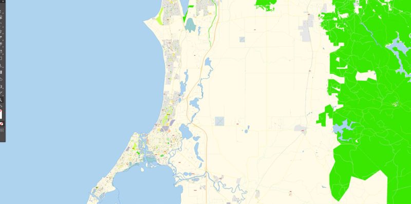 Printable Vector Map of Perth Grande Australia detailed City Plan scale 100 m 1:3976 full editable Adobe Illustrator Street Map in layers