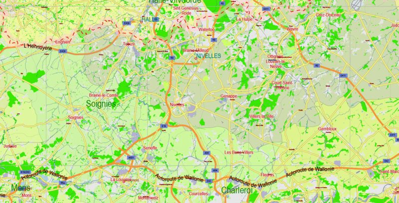 Belgium 01 Map Vector Exact Plan Extra Detailed Road Admin Map editable Adobe Illustrator in layers