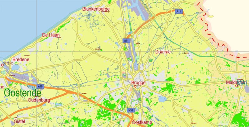 Belgium 01 Map Vector Exact Plan Extra Detailed Road Admin Map editable Adobe Illustrator in layers