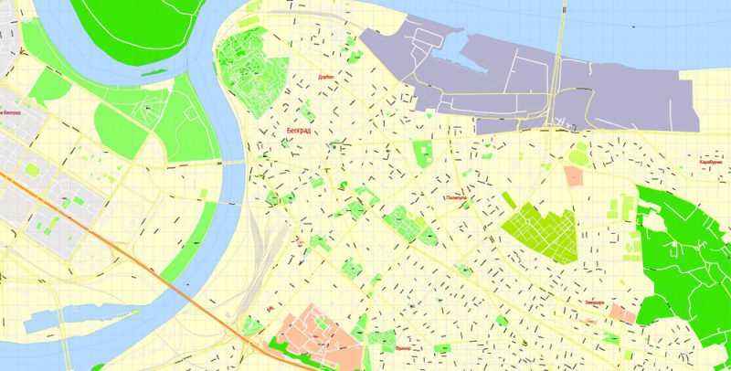 Belgrade Serbia Map Vector Grande Exact City Plan detailed Street Map editable Adobe Illustrator in layers
