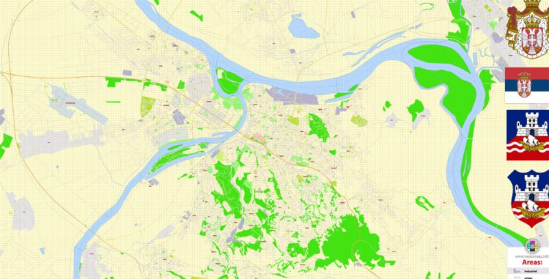 Belgrade Serbia Map Vector Grande Exact City Plan detailed Street Map editable Adobe Illustrator in layers