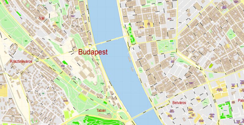 Budapest Hungary Map Vector Exact City Plan detailed Street Map editable Adobe Illustrator in layers