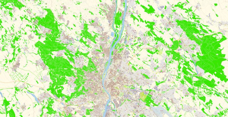 Budapest Hungary Map Vector Exact City Plan detailed Street Map editable Adobe Illustrator in layers