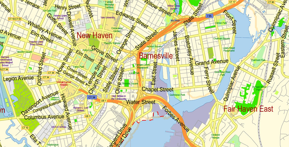 Connecticut State Map Vector Exact Plan detailed Road Admin Map editable Adobe Illustrator in layers