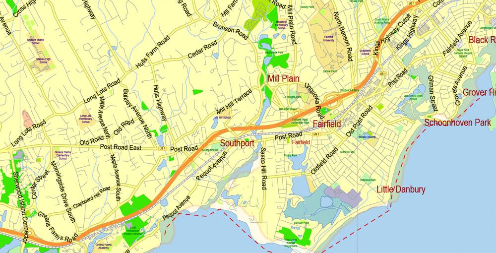 Connecticut State Map Vector Exact Plan detailed Road Admin Map editable Adobe Illustrator in layers