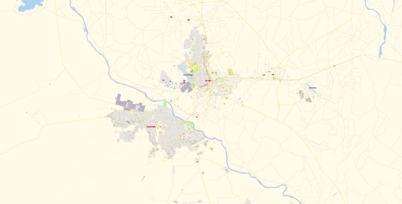 Del Rio Texas US + Ciudad Acuña Mexico Map Vector Exact City Plan detailed Street Map editable Adobe Illustrator in layers