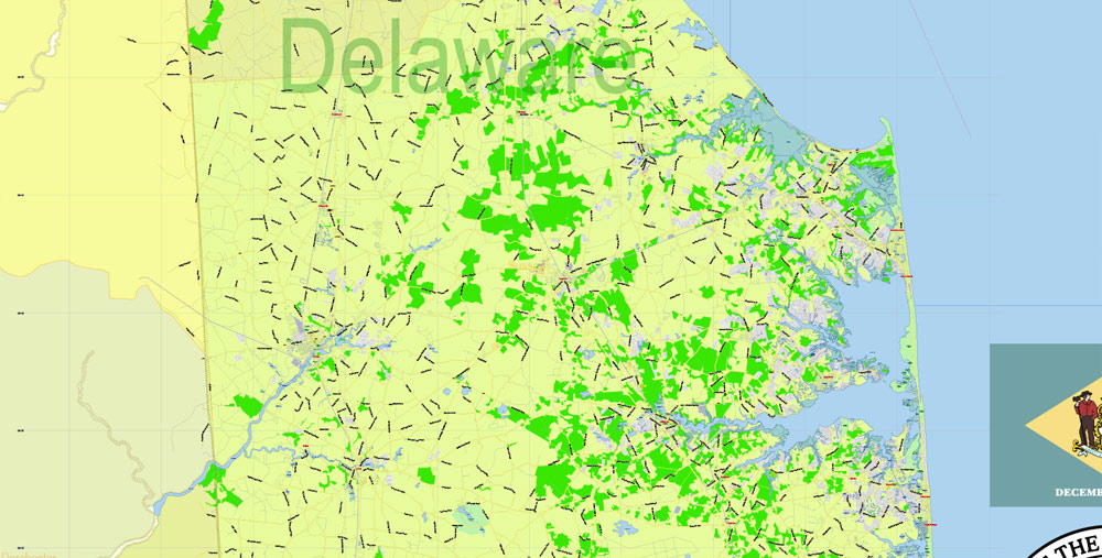 Delaware State Map Vector Exact Plan detailed Road Admin Map editable Adobe Illustrator in layers