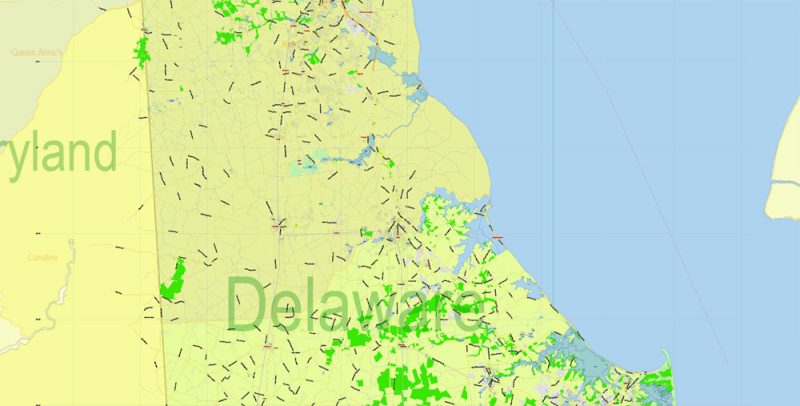 Delaware State Map Vector Exact Plan detailed Road Admin Map editable Adobe Illustrator in layers