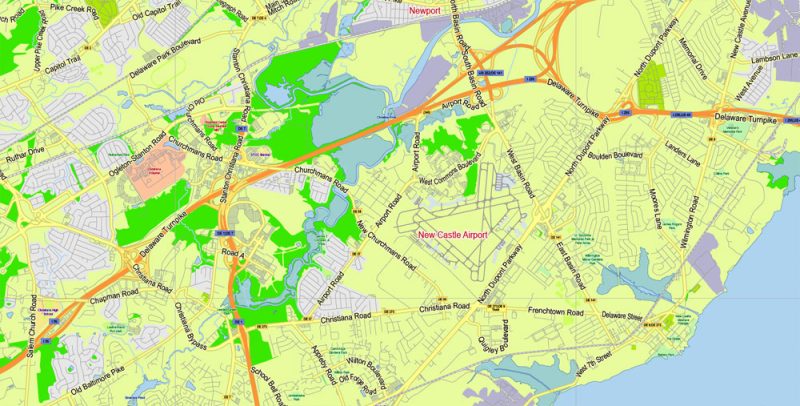 Delaware State Map Vector Exact Plan detailed Road Admin Map editable Adobe Illustrator in layers