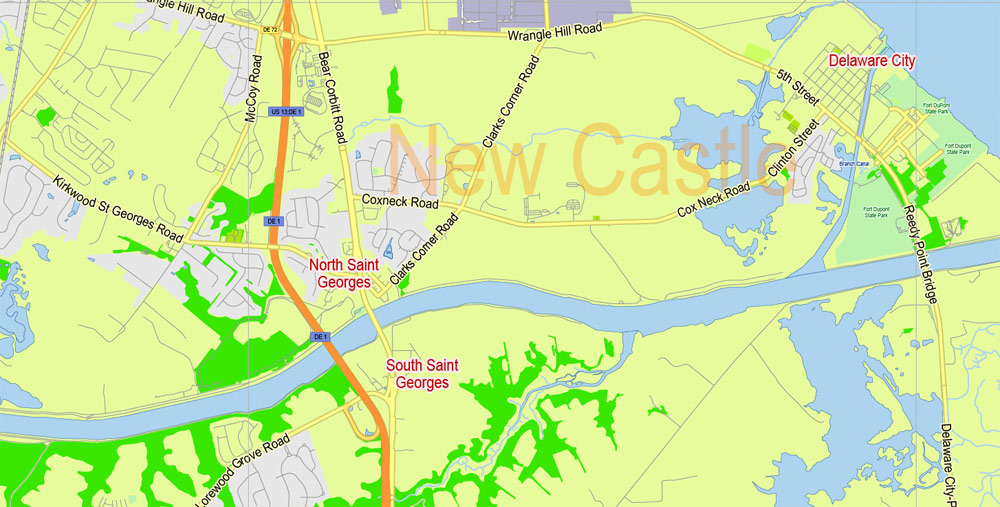 Delaware State Map Vector Exact Plan detailed Road Admin Map editable Adobe Illustrator in layers