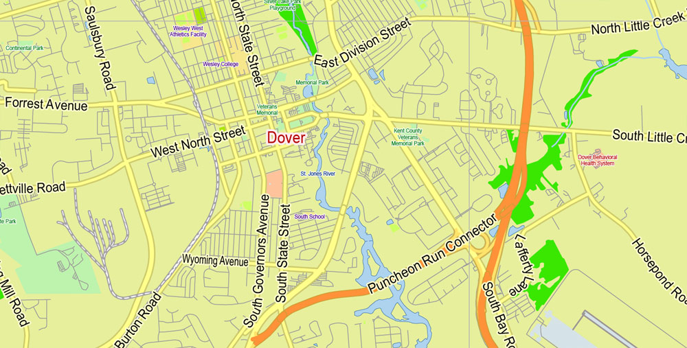 Delaware State Map Vector Exact Plan detailed Road Admin Map editable Adobe Illustrator in layers