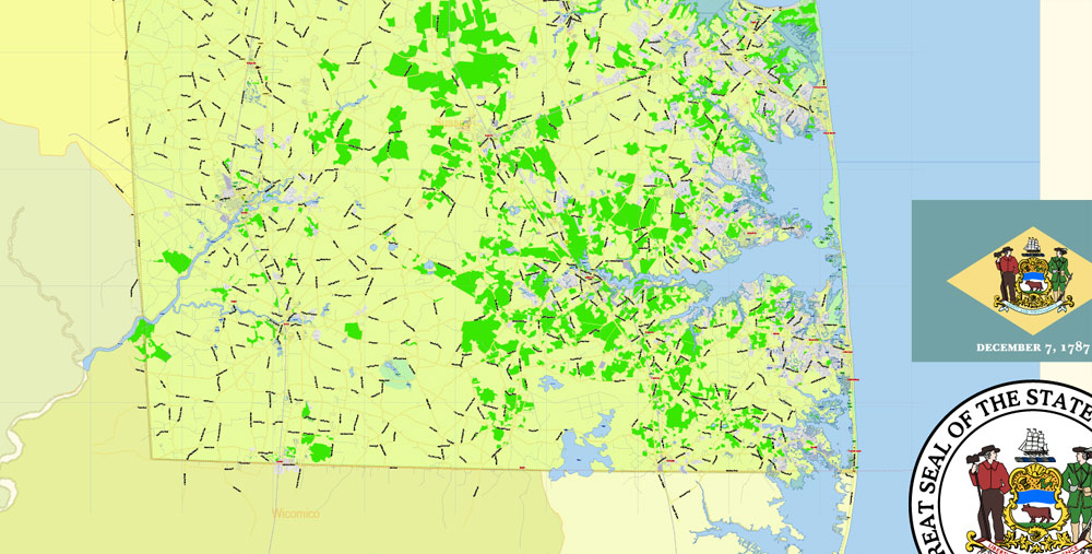 Delaware State Map Vector Exact Plan detailed Road Admin Map editable Adobe Illustrator in layers