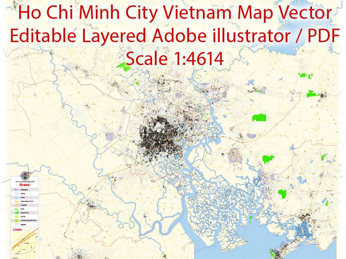 Ho Chi Minh City Vietnam Pdf Map Vector Exact City Plan Detailed Street Map Editable Adobe Pdf In Layers