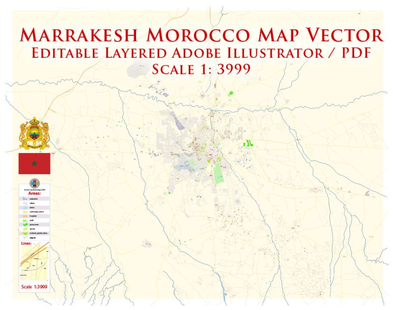 Marrakesh Morocco Map Vector Exact City Plan detailed Street Map editable Adobe Illustrator in layers