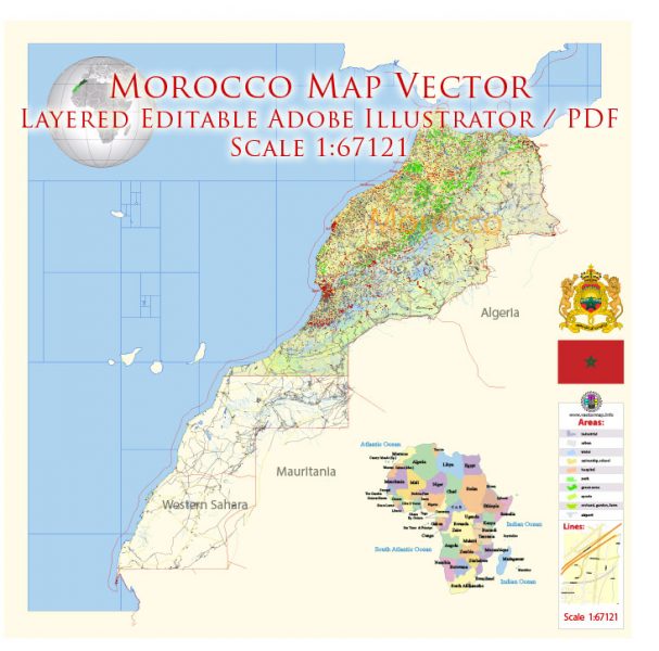 Morocco Map Vector Exact City Plan detailed Street Road Admin Map editable Adobe Illustrator in layers