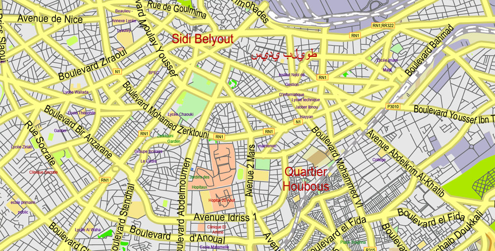 Morocco Map Vector Exact City Plan detailed Street Road Admin Map editable Adobe Illustrator in layers