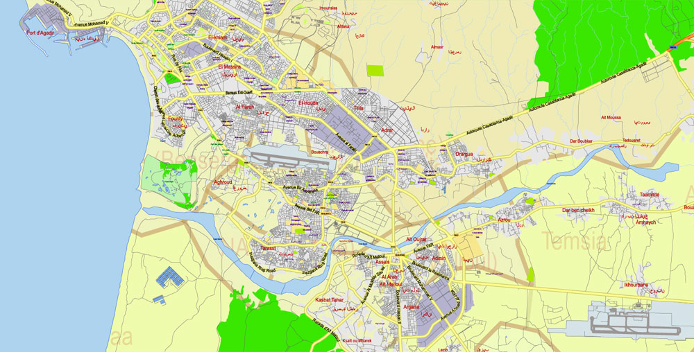 Morocco Map Vector Exact City Plan detailed Street Road Admin Map editable Adobe Illustrator in layers