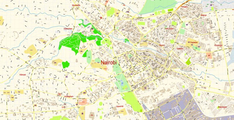 Nairobi Kenya Map Vector Exact City Plan detailed Street Map editable Adobe Illustrator in layers