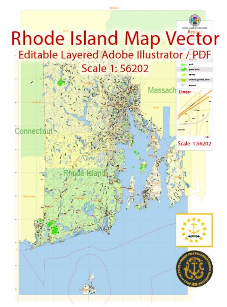 Rhode Island State Map Vector Exact Plan detailed Road Admin Map editable Adobe Illustrator in layers