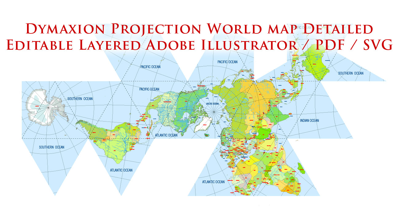 Download World Vector Map Dymaxion Projection Adobe Illustrator ...