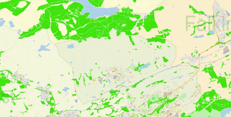 East Dunbartonshire Scotland UK Map Vector Exact State Plan High Detailed Street Road Admin Map editable Adobe Illustrator in layers