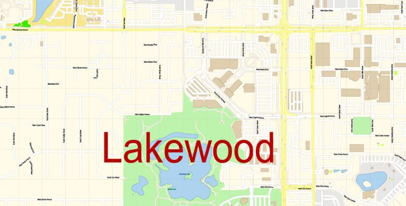 Lakewood Colorado US Map Vector Exact City Plan High Detailed Street Map editable Adobe Illustrator in layers