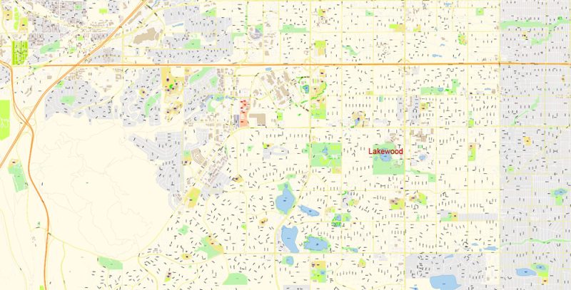 Lakewood Colorado US Map Vector Exact City Plan High Detailed Street Map editable Adobe Illustrator in layers