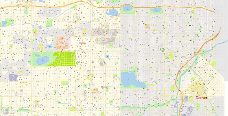 Lakewood Colorado US Map Vector Exact State Plan High Detailed Street Map editable Adobe Illustrator in layers