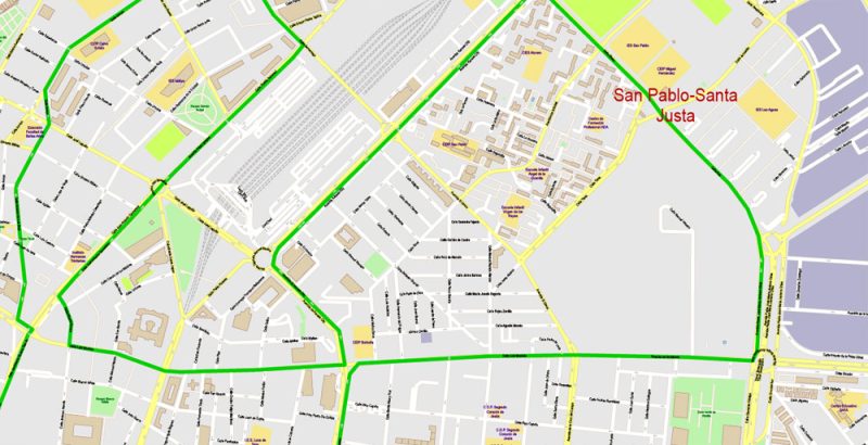 Seville Spain Map Vector Exact City Plan High Detailed Street Map editable Adobe Illustrator in layers