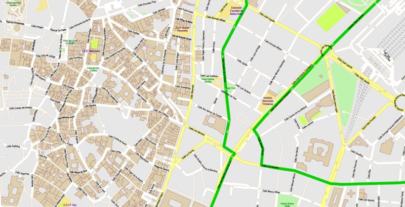 Seville Spain Map Vector Exact City Plan High Detailed Street Map editable Adobe Illustrator in layers