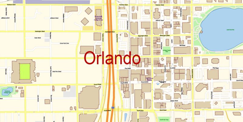 Florida Central Part with Orlando US Map Vector Exact City Plan High Detailed Street Map editable Adobe Illustrator in layers