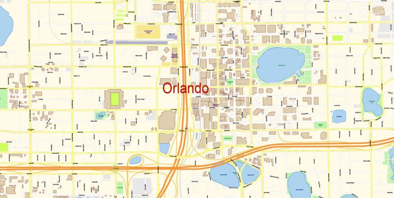 Florida Central Part with Orlando US Map Vector Exact City Plan High Detailed Street Map editable Adobe Illustrator in layers