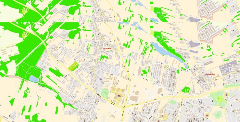 Krakow Poland Map Vector Exact City Plan High Detailed Street Map editable Adobe Illustrator in layers