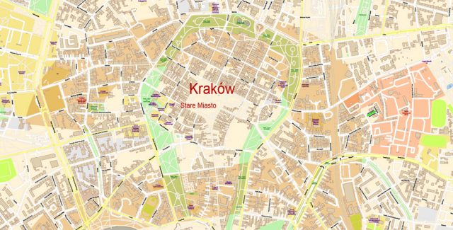 Krakow Poland Map Vector Gvl17b Tram Adm Ai 10 Ai Pdf 2 640x325 