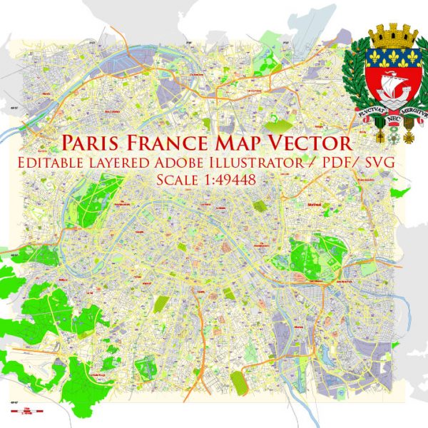 Free Paris France Vector Map Adobe Illustrator + PDF + SVG editable layered
