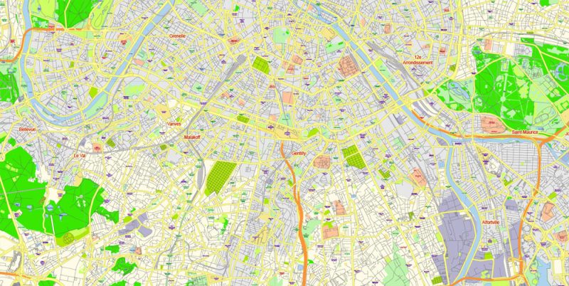 Paris France Free Vector Map Adobe Illustrator + PDF + SVG editable layered